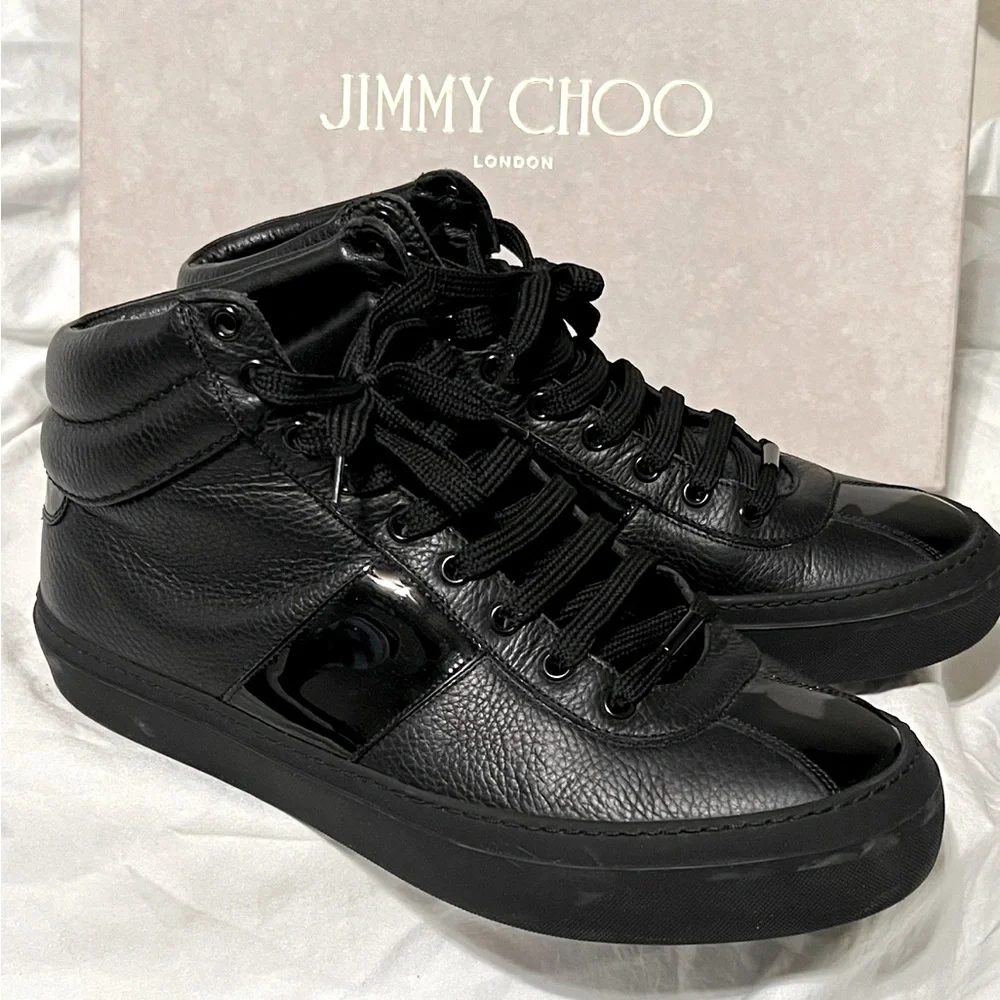 Jimmy Choo Belgravi Black High Top Sneakers Size 43 US Size 10 - Picture 1 of 8